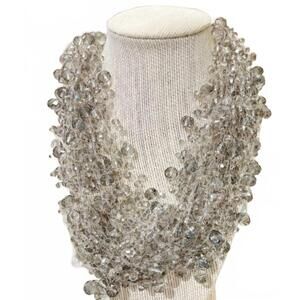 NEW CROWN LINEN women's crystal bead cluster necklace in grey